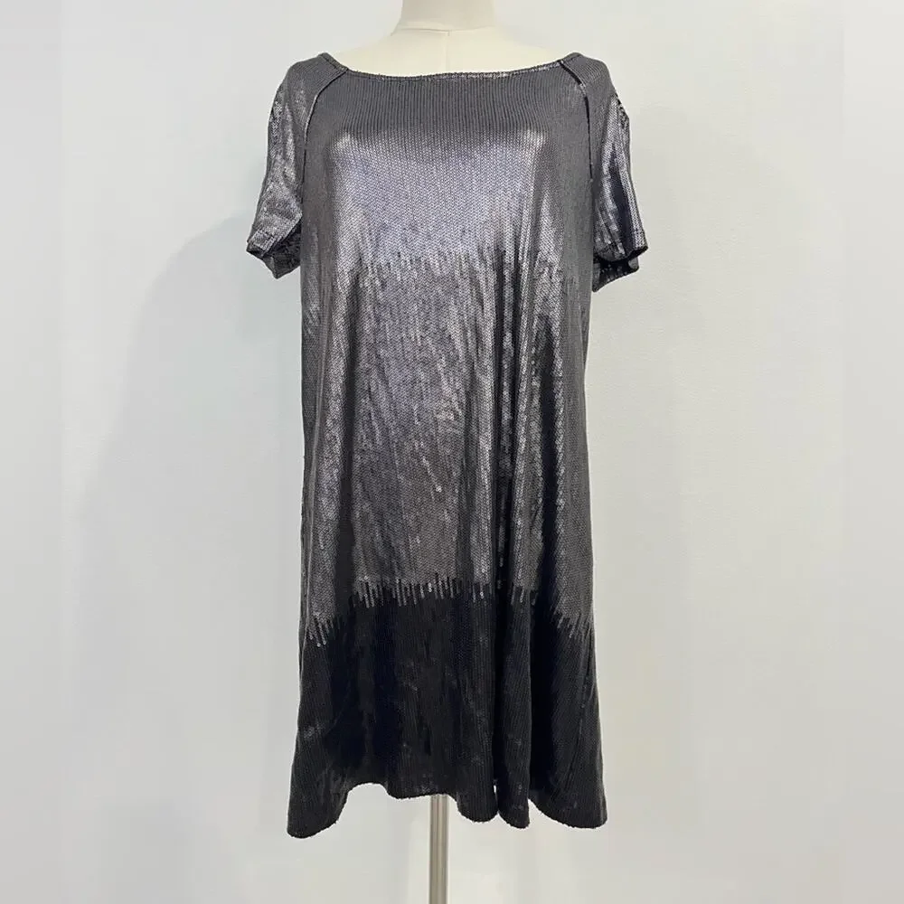 Free People Gunmetal Backless Short Sleeve Sequin Mini Dress - Picture 2 of 12